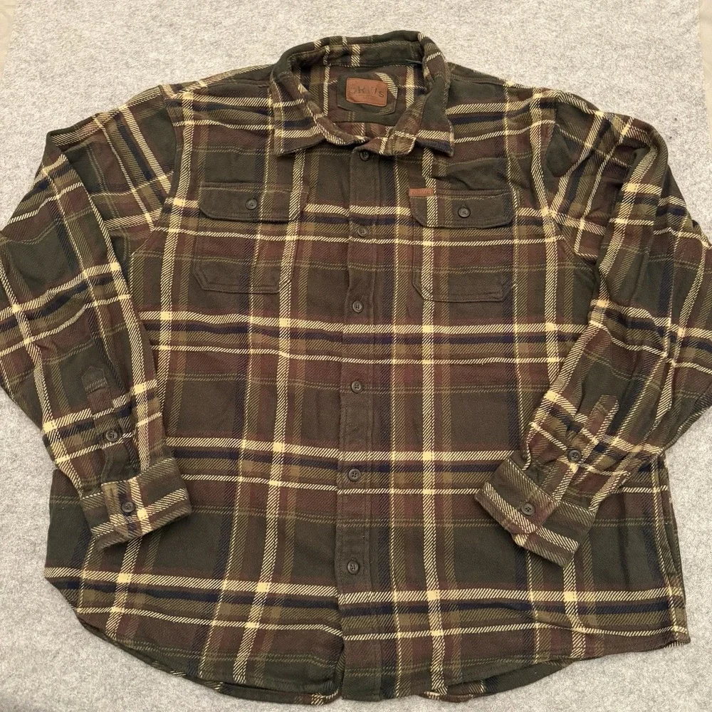 ORVIS Men's Heavy Weight Flannel Brown Plaid Pockets Outdoors Workwear XXL